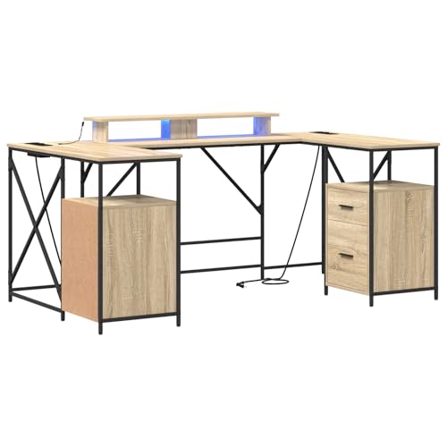 Massbinet Schreibtisch Sonoma Eiche 182 x 101 x 87,5 cm Holzwerkstoff Multifunktionaler Bürotisch Moderner Büroschreibtisch Stauraum Computertisch mit Beleuchtung Massbinet Schreibtisch Sonoma Eiche 182 x 101 x 87,5 cm Holzwerkstoff Multifunktionaler Bürotisch Moderner Büroschreibtisch Stauraum Computertisch mit Beleuchtung von Massbinet