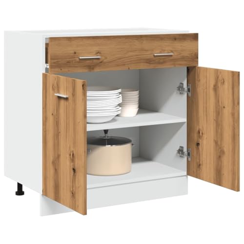 Massbinet Schubunterschrank Lyon Artisan-Eiche 80x46x81,5 cm Holzwerkstoff Moderner Stil Anti-Kipp-Design Holz für Mehrzweckschrank Vorratsschrank für Küche, Wohnzimmer, Esszimmer von Massbinet