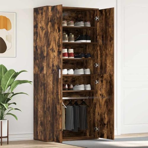 Massbinet Schuhschrank mit Tür Braun 80 x 39 x 180 cm Holzwerkstoff Räuchereiche von Massbinet