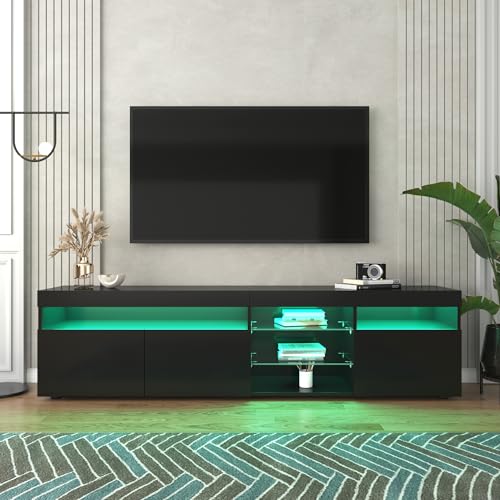 Massbinet Schwarz moderner TV Schrank helles Panel Variable LED Beleuchtung Wohn und Esszimmer 180cm Massbinet Schwarz moderner TV Schrank helles Panel Variable LED Beleuchtung Wohn und Esszimmer 180cm von Massbinet