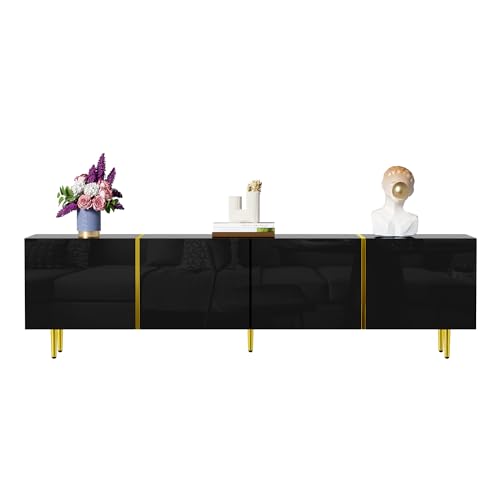 Massbinet Schwarzes Hochglanz TV Schrank mit 4 Türen modern und schlicht in Schwarz Gold Farbkombination Massbinet Schwarzes Hochglanz TV Schrank mit 4 Türen modern und schlicht in Schwarz Gold Farbkombination von Massbinet
