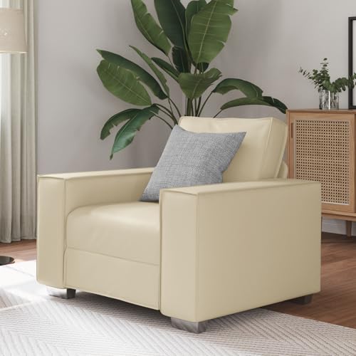 Massbinet Sessel Creme 59 cm Kunstleder Couch mit Breite Armlehnen für Wohnzimmer Spielzimmer von Massbinet