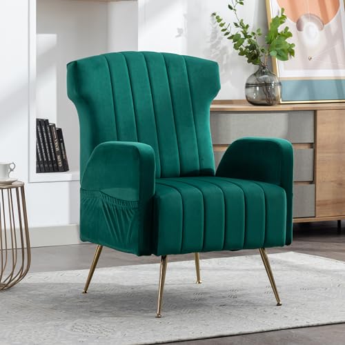 Massbinet Sessel Ohrensessel mit Metallic Gold Beinen Casual Single Sofa Samt Emerald von Massbinet