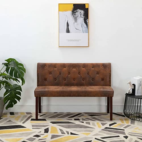 Massbinet Sitzbank 120 cm Braun Wildleder-Optik Gepolsterte Verandabank mit Rückenlehne von Massbinet
