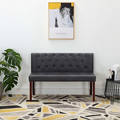 Massbinet Sitzbank 120 cm Grau Wildleder-Optik Lederbezogene Verandabank mit Holzbeinen von Massbinet