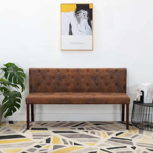Massbinet Sitzbank 148.5 cm Braun Wildleder-Optik Gepolsterte Verandabank mit Rückenlehne von Massbinet