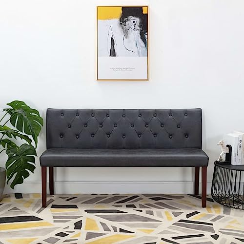 Massbinet Sitzbank 148.5 cm Grau Wildleder-Optik Lederbezogene Verandabank mit Holzbeinen von Massbinet