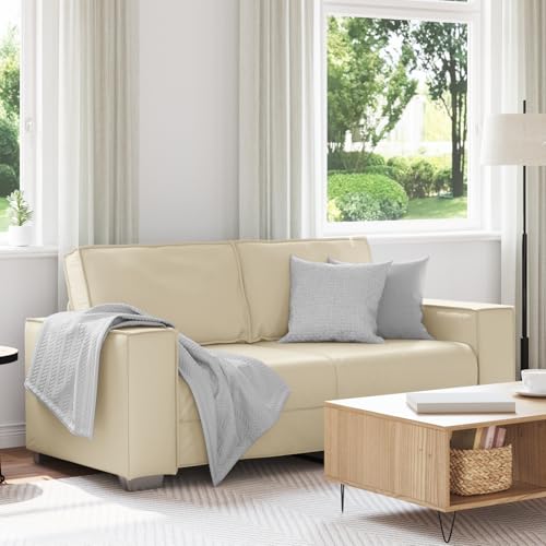 Massbinet Sofa 2-Sitzer Creme 140 cm Kunstleder Sofas mit Abnehmbare Kissen und Rückenlehnen von Massbinet