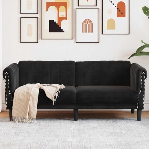 Massbinet Sofa 2-Sitzer Schwarz Samt Moderner Gepolsterter Akzentstuhl mit Kissen Massbinet Sofa 2-Sitzer Schwarz Samt Moderner Gepolsterter Akzentstuhl mit Kissen von Massbinet