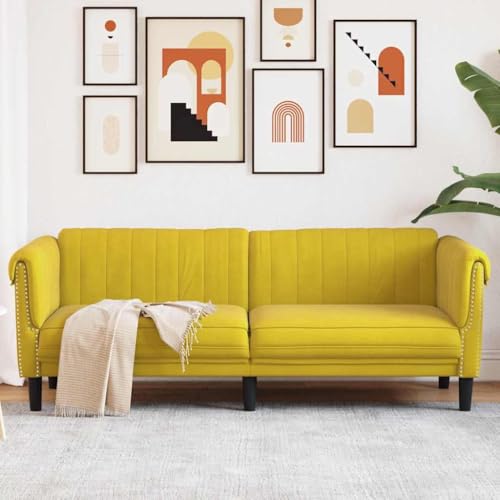 Massbinet Sofa 3-Sitzer Gelb Samt Moderner Gepolsterter Akzentstuhl mit Kissen Massbinet Sofa 3-Sitzer Gelb Samt Moderner Gepolsterter Akzentstuhl mit Kissen von Massbinet