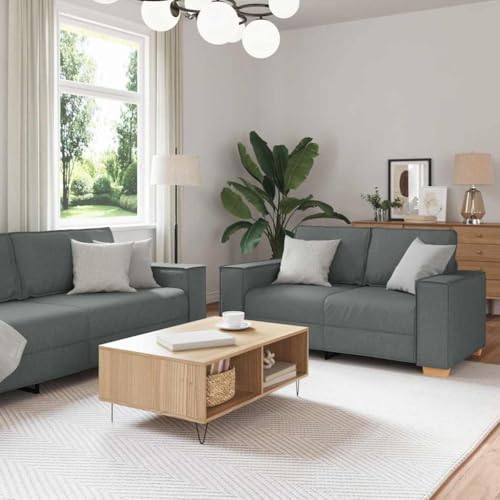 Massbinet Sofa 3 sitzer und 2 sitzer und Sessel Dunkelgrau Stoff von Massbinet