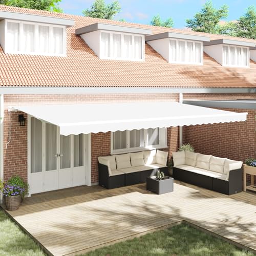 Massbinet Sonnensegel-Ersatzstoff für 6x3.5 m Rahmen Weiß Gelenkarmmarkise Sonnenschirm Markise mit Handkurbel von Massbinet