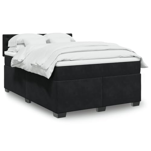 Massbinet Stilvoll Polsterbett Doppelbett Kopfteil Moderen Bettgestell mit Lattenrost Boxspringbett mit Matratze Schwarz 140x200 cm Samt von Massbinet