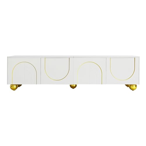Massbinet TV Schrank lowboard mit strukturierten Türen goldenen Verzierungen goldenen runden Beinen inklusive Einlegeböden Push to Open von Massbinet