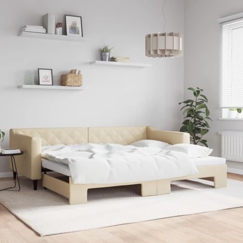 Massbinet Tagesbett Bett Ausziehbett Bettsofa Gästebett für Schlafzimmer Wohnzimmer Creme 90 x 200 cm-mit Bettkasten von Massbinet