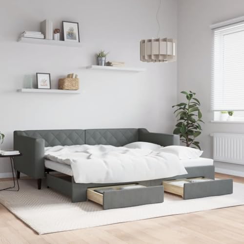 Massbinet Tagesbett Bett Ausziehbett Bettsofa Gästebett für Schlafzimmer Wohnzimmer Dunkelgrau 90 x 190 cm-mit Bettkasten & Schublade von Massbinet