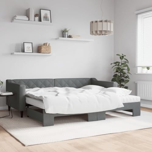 Massbinet Tagesbett Bett Ausziehbett Bettsofa Gästebett für Schlafzimmer Wohnzimmer Dunkelgrau 90 x 200 cm-mit Bettkasten & Matratze von Massbinet