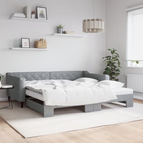 Massbinet Tagesbett Bett Ausziehbett Bettsofa Gästebett für Schlafzimmer Wohnzimmer Hellgrau 100 x 200 cm-mit Bettkasten & Matratze von Massbinet
