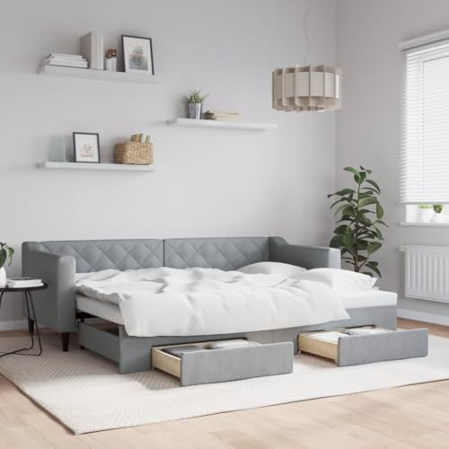 Massbinet Tagesbett Bett Ausziehbett Bettsofa Gästebett für Schlafzimmer Wohnzimmer Hellgrau 80 x 200 cm-mit Bettkasten & Schublade von Massbinet