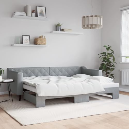 Massbinet Tagesbett Bett Ausziehbett Bettsofa Gästebett für Schlafzimmer Wohnzimmer Hellgrau 80 x 200 cm-mit Bettkasten von Massbinet