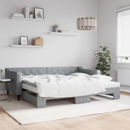 Massbinet Tagesbett Bett Ausziehbett Bettsofa Gästebett für Schlafzimmer Wohnzimmer Hellgrau 90 x 200 cm-mit Bettkasten & Matratze von Massbinet