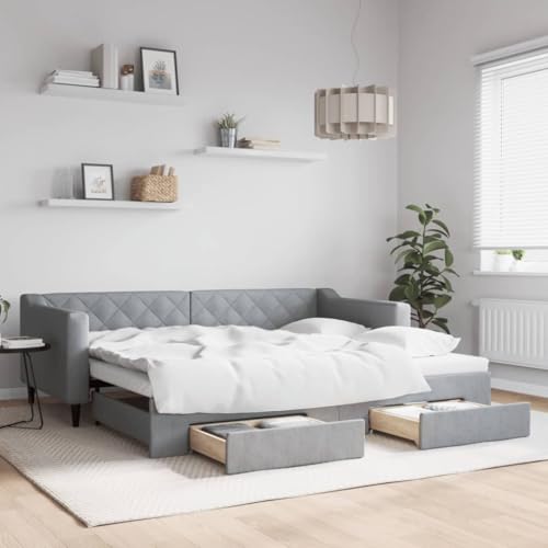 Massbinet Tagesbett Bett Ausziehbett Bettsofa Gästebett für Schlafzimmer Wohnzimmer Hellgrau 90 x 200 cm-mit Bettkasten & Schublade von Massbinet