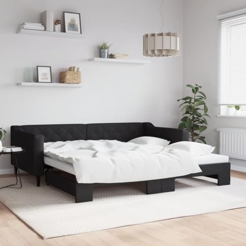 Massbinet Tagesbett Bett Ausziehbett Bettsofa Gästebett für Schlafzimmer Wohnzimmer Schwarz 100 x 200 cm-mit Bettkasten von Massbinet