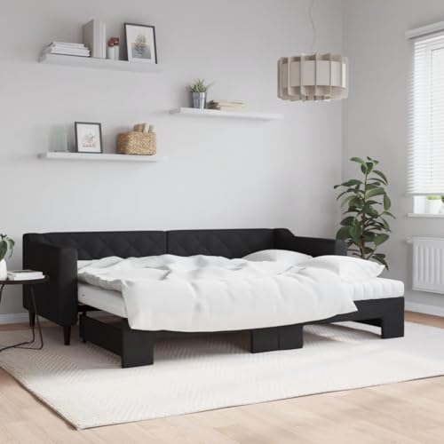Massbinet Tagesbett Bett Ausziehbett Bettsofa Gästebett für Schlafzimmer Wohnzimmer Schwarz 80 x 200 cm-mit Bettkasten & Matratze von Massbinet