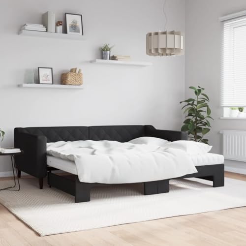Massbinet Tagesbett Bett Ausziehbett Bettsofa Gästebett für Schlafzimmer Wohnzimmer Schwarz 90 x 190 cm-mit Bettkasten & Matratze von Massbinet