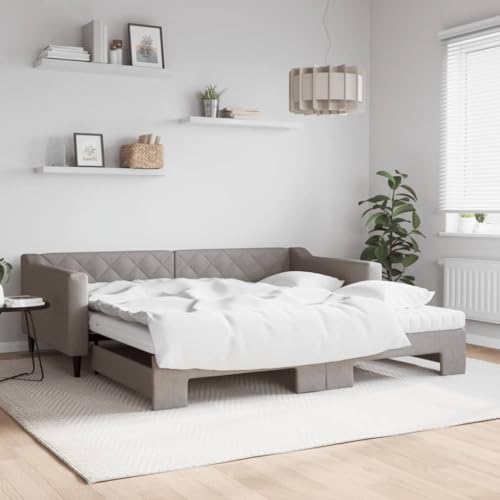 Massbinet Tagesbett Bett Ausziehbett Bettsofa Gästebett für Schlafzimmer Wohnzimmer Taupe 100 x 200 cm-mit Bettkasten & Matratze von Massbinet