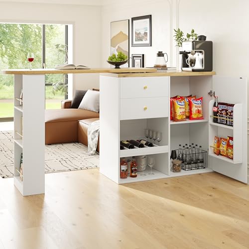 Massbinet Um 360° drehbarer Bartisch (Hauptkörper 105 x 39 x 102 cm) mit 2 Schubladen und Schiebetürschrank 3 Ebenen offener Stauraum geeignet für Esszimmer/Arbeitszimmer/Wohnzimmer usw von Massbinet
