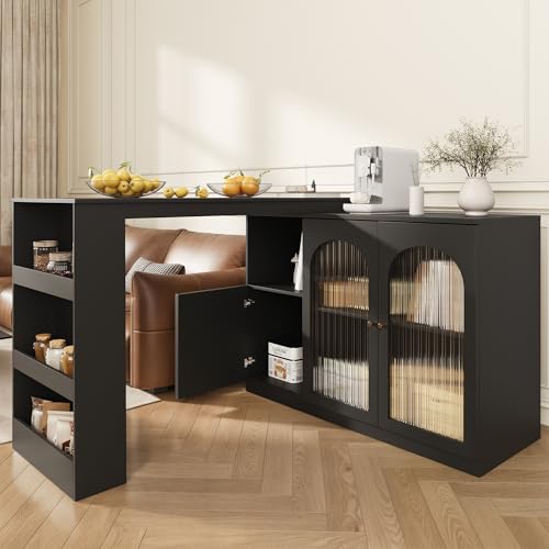 Massbinet Um 360° drehbarer Bartisch (Hauptkörper 120 x 40 x 97 cm) moderner und einfacher schwarzer rotierender ESS- und Barschrank multifunktionaler Aufbewahrungsschrank mit Glastür von Massbinet