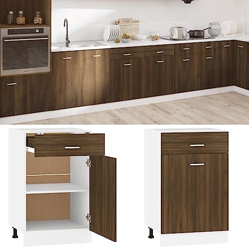 Massbinet Unterschrank mit Schublade Lyon Braun Eiche-Optik 50x46x81,5 cm Moderner Stil Anti-Kipp-Design Holz für Mehrzweckschrank Vorratsschrank für Küche, Wohnzimmer, Esszimmer von Massbinet