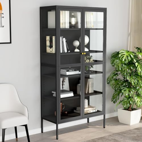 Massbinet Vitrine Anthrazit 90x40x180 cm Stahl und Gehärtetes Glas Moderne Metallschränke von Massbinet