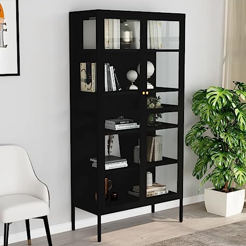 Massbinet Vitrine Schwarz 90x40x180 cm Stahl und Gehärtetes Glas Metallrahmen Moderne Glasschränke von Massbinet
