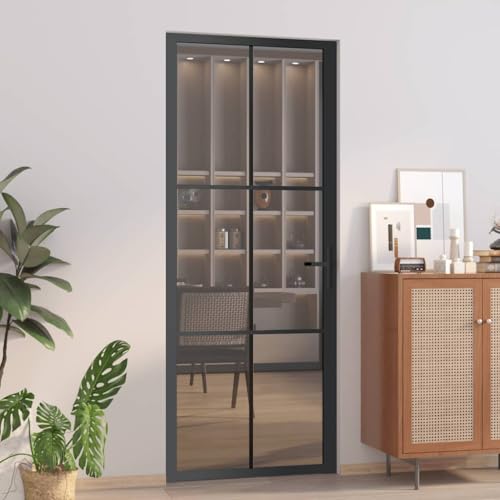 Massbinet Zimmertür Komplettset mit Zarge und Türdrücker Innentür 83x201,5 cm Schwarz ESG-Glas und Aluminium Massbinet Zimmertür Komplettset mit Zarge und Türdrücker Innentür 83x201,5 cm Schwarz ESG-Glas und Aluminium von Massbinet