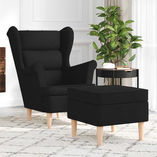 Massibinet Loungesessel Ohrensessel für Wohnzimmer Sessel mit Fußhocker Schwarz Stoff von Massbinet