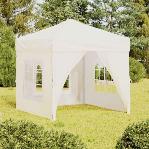 Massibinet Partyzelt Faltbar mit Seitenwänden Creme Metall Gestell Gartenzelt Faltpavillon 2x2 m von Massbinet