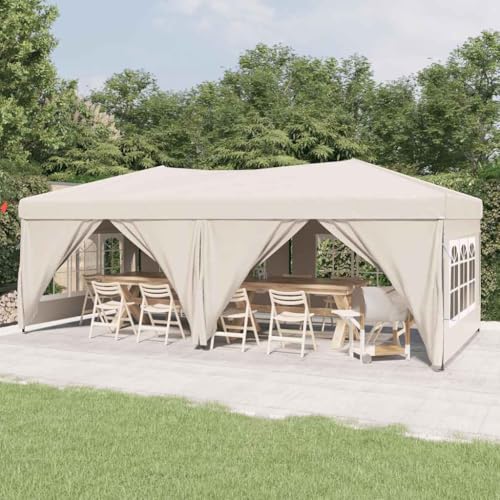 Massibinet Partyzelt Faltbar mit Seitenwänden Pavillon Wasserdicht verdickte PE-Plane Creme 3x6 m von Massbinet