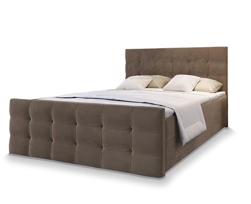 Masseno Boxspringbett Amon 180x200 cm Komplett-Set mit Matratze und Topper, Polsterbett mit Zwei Bettkästen -Braun, Cosmic 800 von Masseno