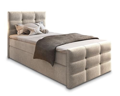 Masseno Boxspringbett Amon 90 90x200 cm Komplett-Set mit Matratze und Topper, Polsterbett mit Zwei Bettkästen -Beige, Cosmic 10 Masseno Boxspringbett Amon 90 90x200 cm Komplett-Set mit Matratze und Topper, Polsterbett mit Zwei Bettkästen -Beige, Cosmic 10 von Masseno