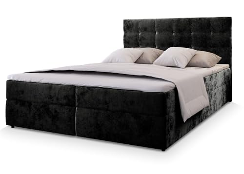 Masseno Boxspringbett GLOS K 160x200 cm Komplett-Set mit Matratze und Topper, Polsterbett mit Zwei Bettkästen -Schwarz, Kronos 07 von Masseno