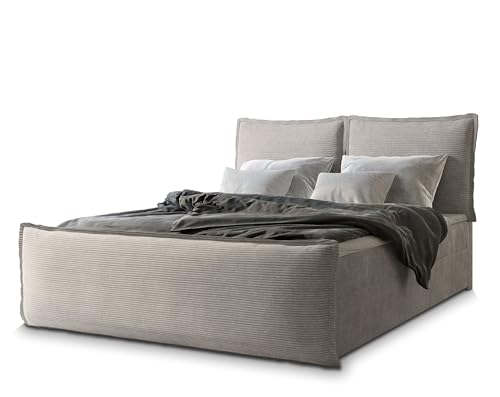 Masseno Boxspringbett Monta 140x200 cm Komplett-Set mit Matratze und Topper, Polsterbett mit Zwei Bettkästen -Beige, Lincoln 83 von Masseno
