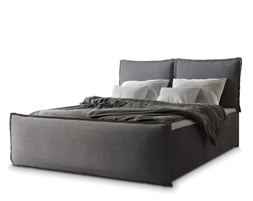 Masseno Boxspringbett Monta 160x200 cm Komplett-Set mit Matratze und Topper, Polsterbett mit Zwei Bettkästen -Graphitfarben, Lincoln 90 von Masseno