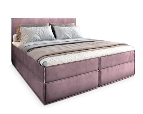 Masseno Boxspringbett PELLIO 160x200 cm Komplett-Set mit Matratze und Topper, Polsterbett mit Zwei Bettkästen -Rosa, Monolith 62 von Masseno