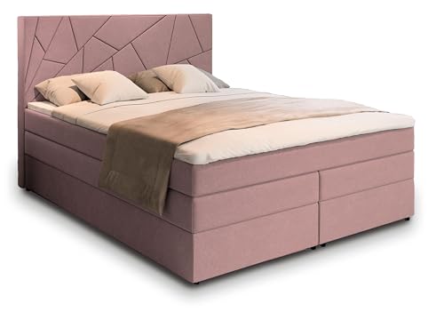 Masseno Boxspringbett TRANI 180x200 cm Komplett-Set mit Matratze und Topper, Polsterbett mit Zwei Bettkästen -Rosa, INARI 52 von Masseno