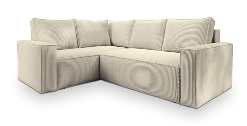 Masseno Ecksofa ESTANO L-S mit Schlaffunktion L-Form, Sofa mit Bettkasten, Wohnzimmersofa, Couch, Soffa, Bettsofa, Couchgarnitur- Creme, POSO 100 von Masseno