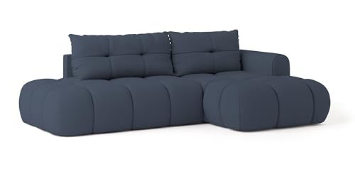 Masseno Ecksofa FLUMA S R-S mit Schlaffunktion L-Form, Sofa mit Bettkasten, Wohnzimmersofa, Couch, Soffa, Bettsofa, Couchgarnitur- Blau, SORO 76 von Masseno