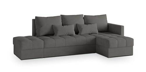 Masseno Ecksofa LUMARI R-S mit Schlaffunktion L-Form, Sofa mit Bettkasten, Wohnzimmersofa, Couch, Soffa, Bettsofa, Couchgarnitur- Grau, Kronos 15 von Masseno