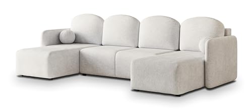 Masseno Ecksofa NUBERO NV mit Schlaffunktion U-Form, Sofa mit Bettkasten, Wohnzimmersofa, Couch, Soffa, Bettsofa, Couchgarnitur- Creme, Neve 02 von Masseno
